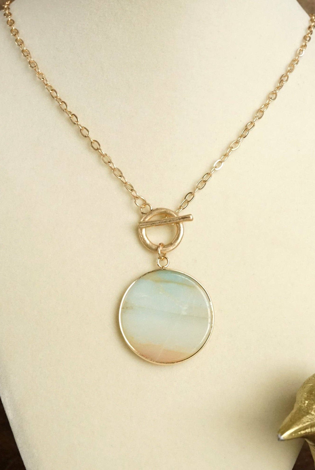 Semi-Precious Disc Pendant Front Toggle Chain Necklace-Necklaces-PennyLine inc-Stuffology - Where Vintage Meets Modern, A Boutique for Real Women in Crosbyton, TX