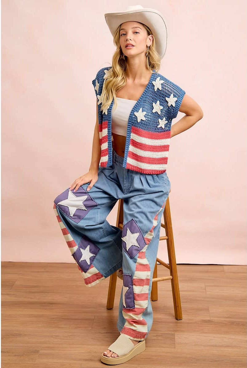 American Flag Short Sleeve Cardigan-Cardigan-BiBi-Stuffology - Where Vintage Meets Modern, A Boutique for Real Women in Crosbyton, TX