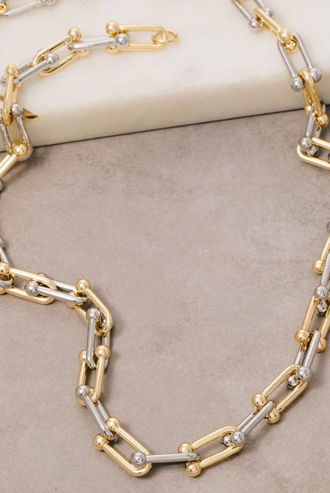 Two Tone U Chain Link Necklace-The Looks by Fame Accessories-Stuffology - Where Vintage Meets Modern, A Boutique for Real Women in Crosbyton, TX