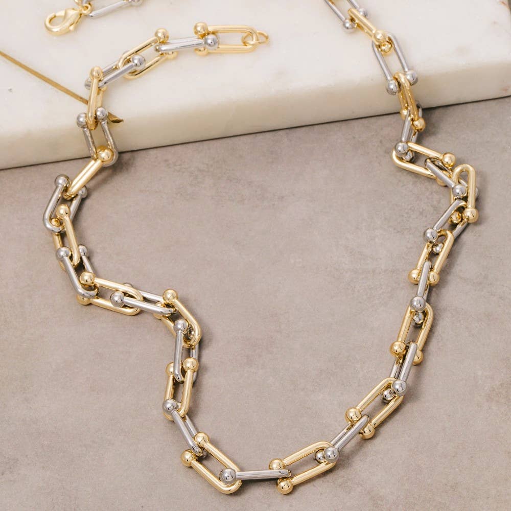 Two Tone U Chain Link Necklace-The Looks by Fame Accessories-Stuffology - Where Vintage Meets Modern, A Boutique for Real Women in Crosbyton, TX