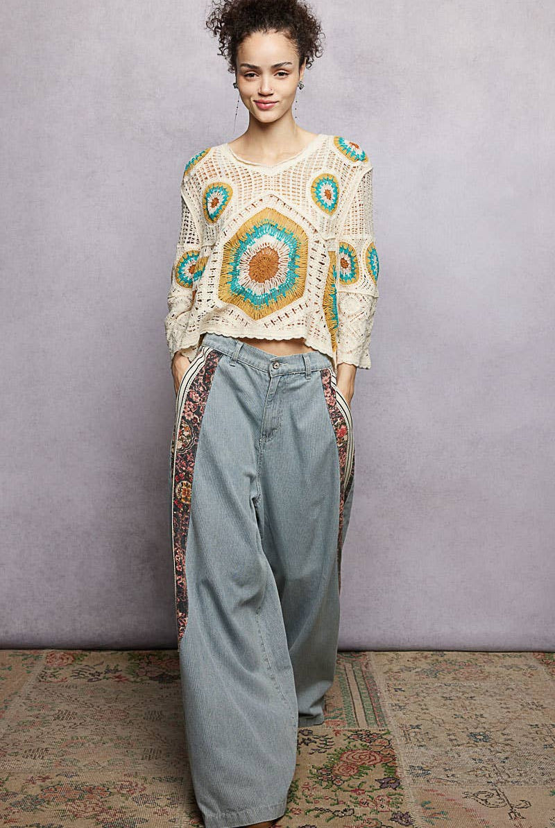 V-Neck Granny Circle Motif Scalloped Edge Crochet Top-Crochet Top-Pol Clothing-Stuffology - Where Vintage Meets Modern, A Boutique for Real Women in Crosbyton, TX