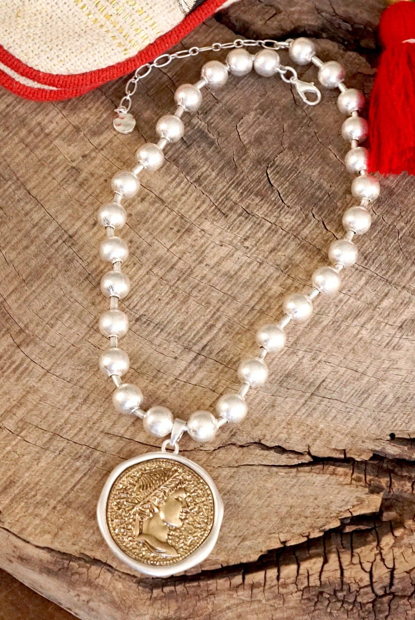 Coin Chunky Ball Chain Statement Necklace – Gold and Silver Tone-Necklaces-PennyLine inc-Stuffology - Where Vintage Meets Modern, A Boutique for Real Women in Crosbyton, TX