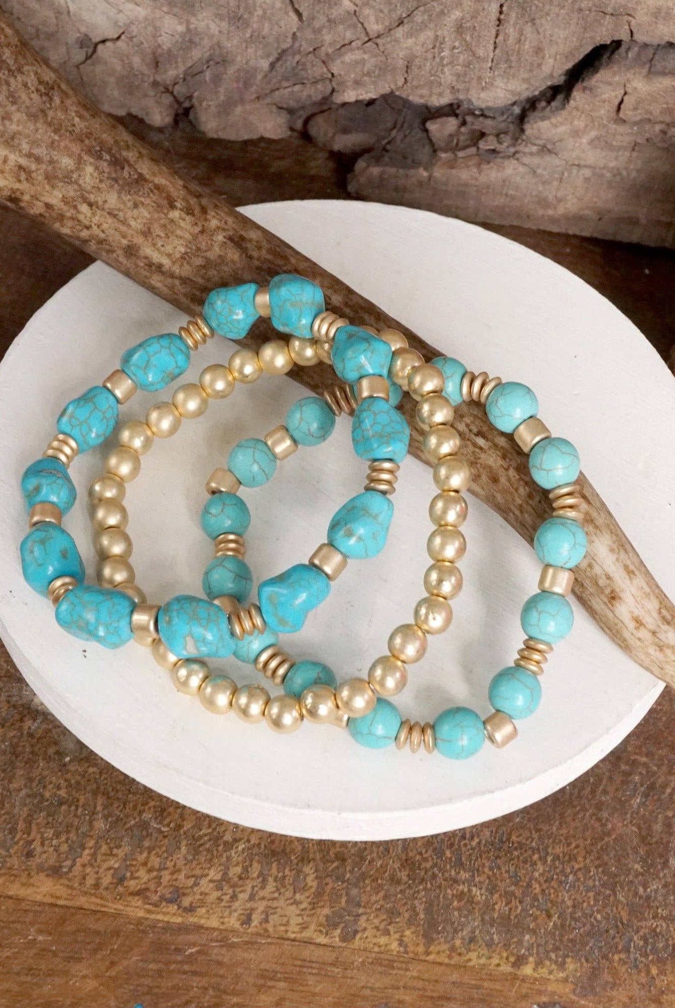 Western-Inspired Beaded Bracelet Set – Gold & Stone Accents-PennyLine inc-Stuffology - Where Vintage Meets Modern, A Boutique for Real Women in Crosbyton, TX