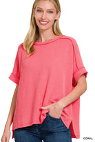 Corded Rib Short Cuff Sleeve Raw Edge Top-TOP-Stuffology Boutique-Stuffology - Where Vintage Meets Modern, A Boutique for Real Women in Crosbyton, TX