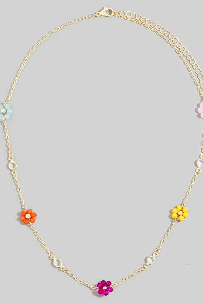 Faceted Beaded Flower Station Charms Beaded Necklace-The Looks by Fame Accessories-Stuffology - Where Vintage Meets Modern, A Boutique for Real Women in Crosbyton, TX