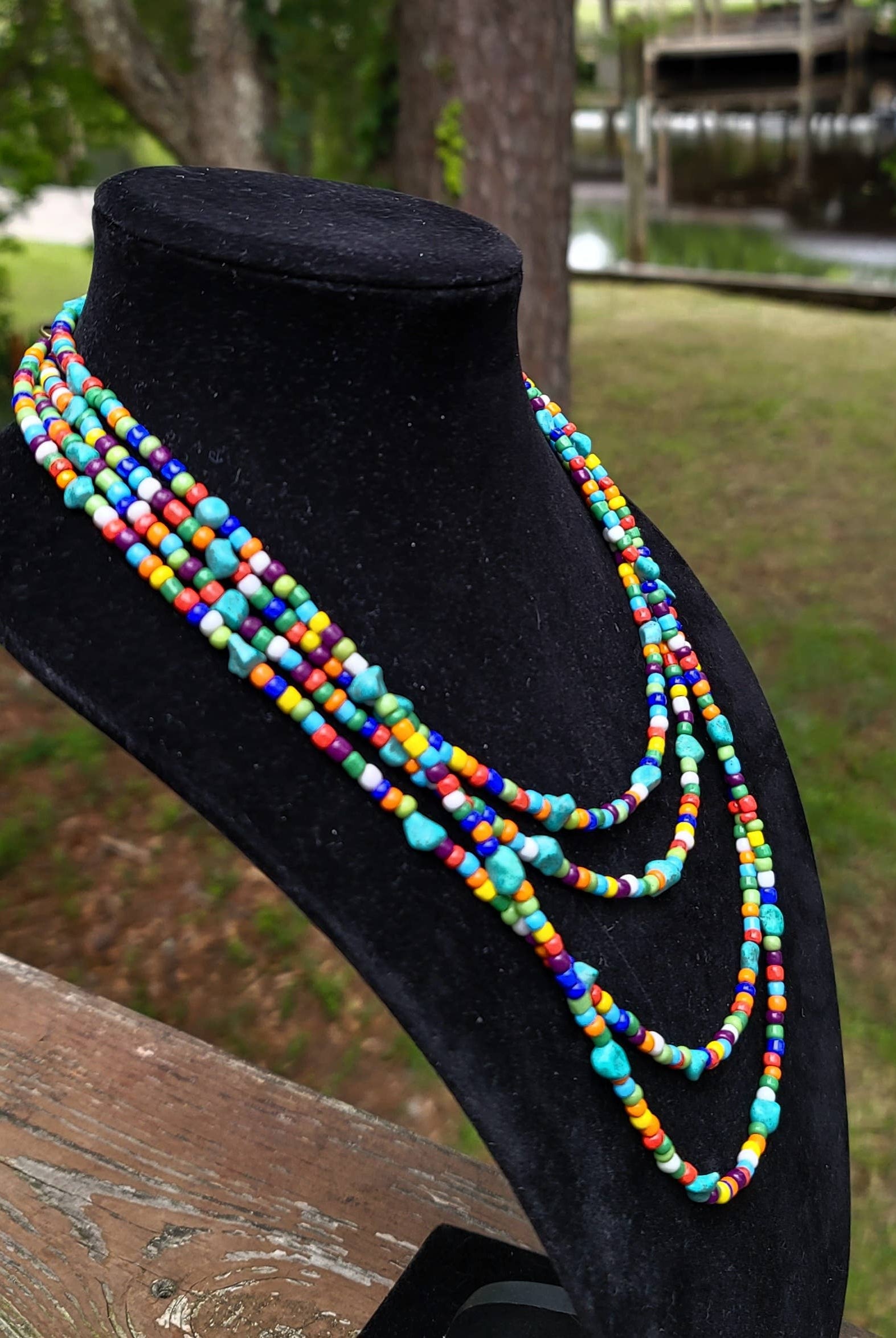 Native American made Turquoise, glass bead necklace-Horse Spirit Studio-Stuffology - Where Vintage Meets Modern, A Boutique for Real Women in Crosbyton, TX