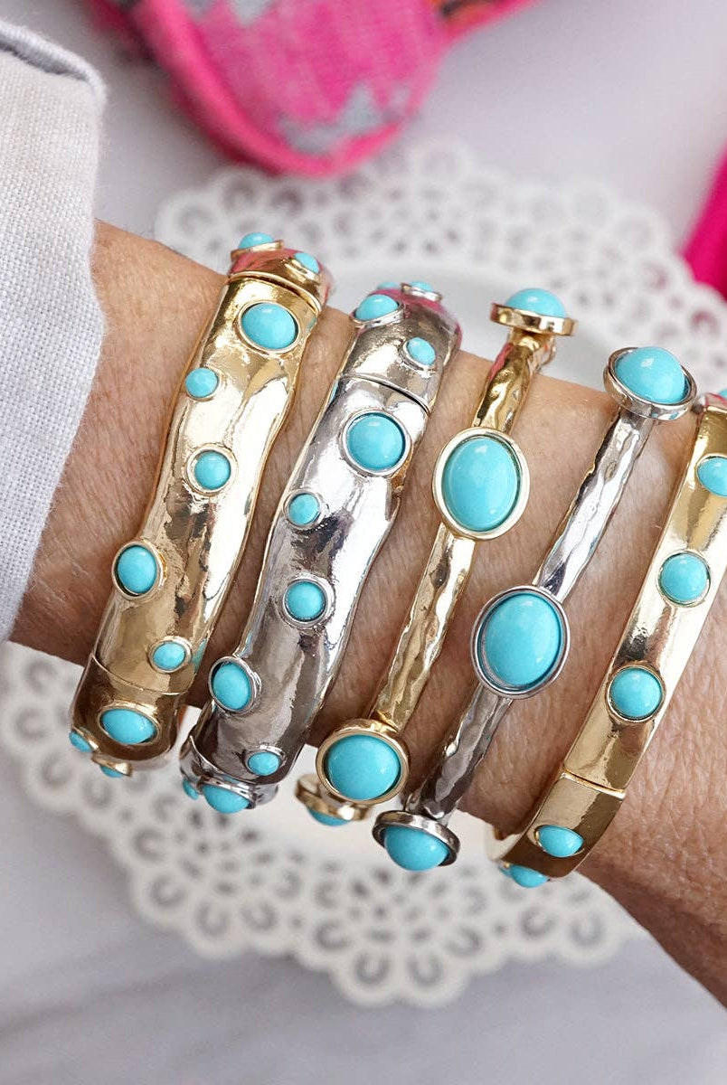 Desert Orbit – Turquoise Station Stretch Bangle-Bracelets-PennyLine inc-Stuffology - Where Vintage Meets Modern, A Boutique for Real Women in Crosbyton, TX