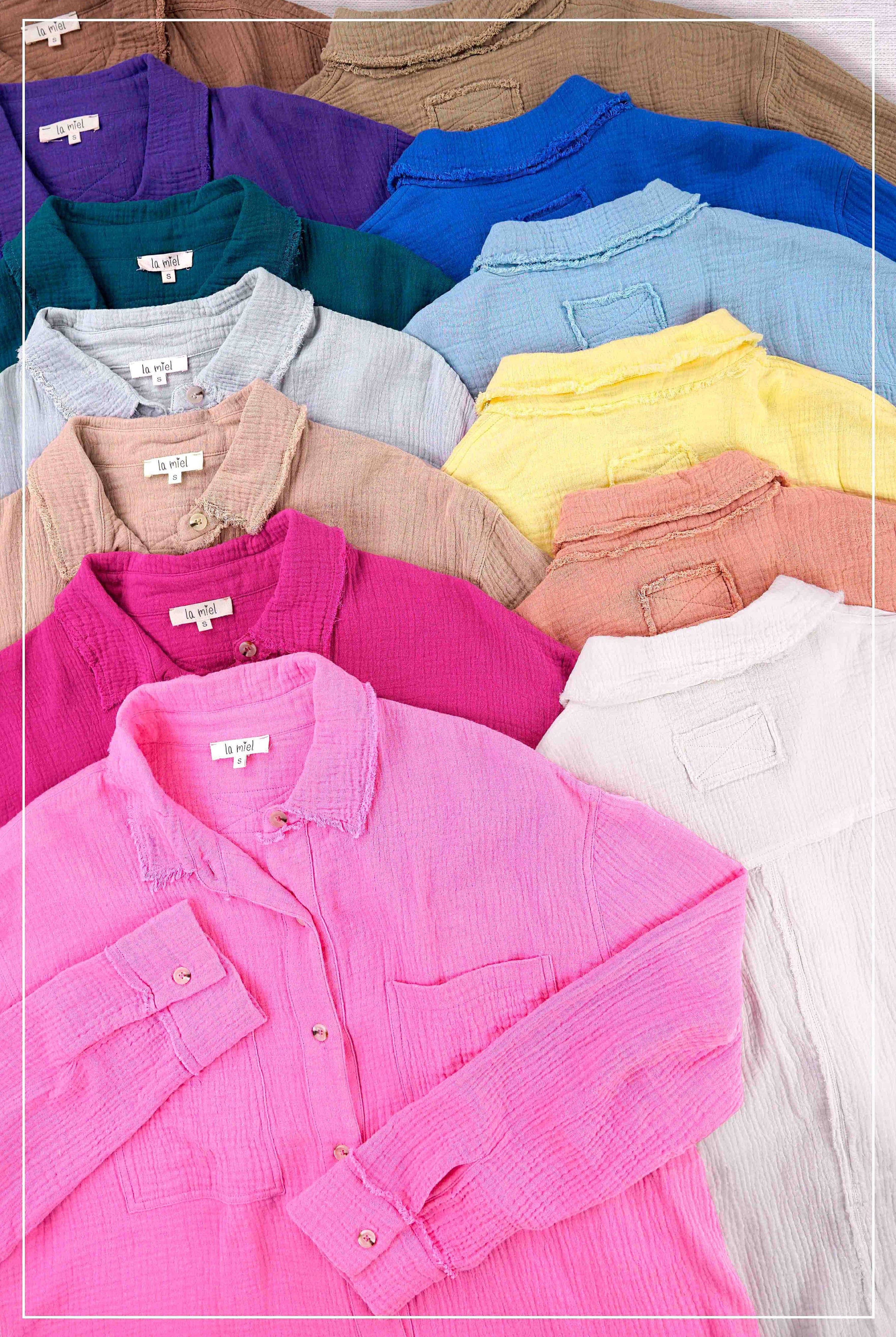 Crinkled Gauze Button Down Shirt-La Miel-Stuffology - Where Vintage Meets Modern, A Boutique for Real Women in Crosbyton, TX