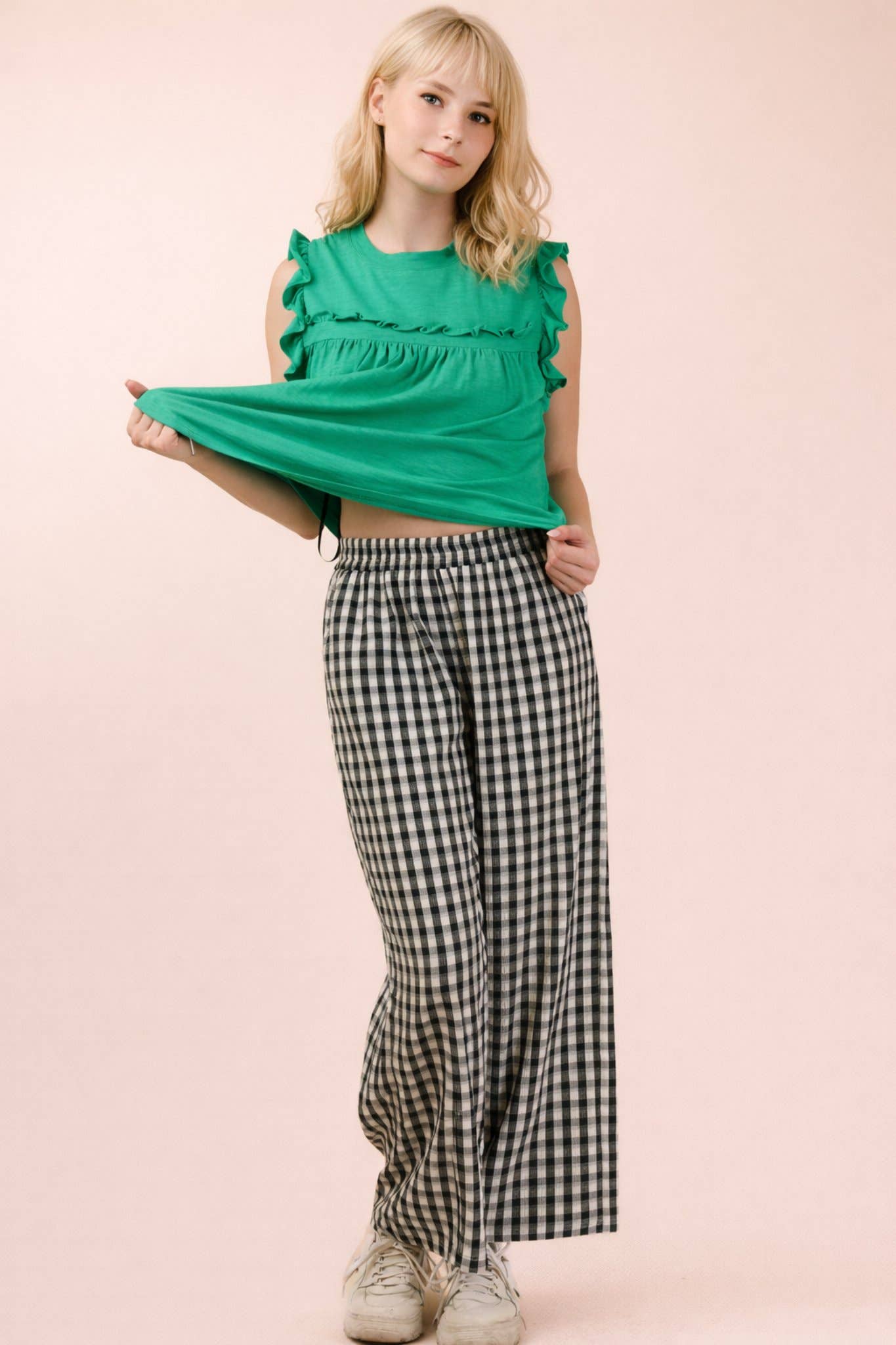 Elastic Waist Checkered Casual Pants-Pants-VERY J-Stuffology - Where Vintage Meets Modern, A Boutique for Real Women in Crosbyton, TX