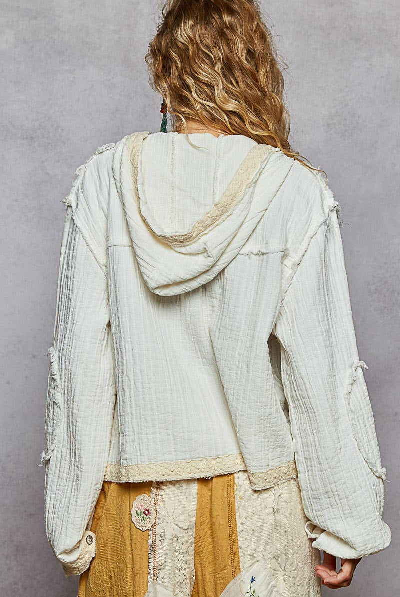 Vintage Wash Double Gauze Hoodie Jacket-Hoodie-Pol Clothing-Stuffology - Where Vintage Meets Modern, A Boutique for Real Women in Crosbyton, TX