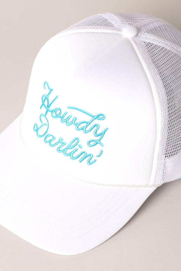 Howdy Darlin' Embroidered Mesh Back Trucker Cap | Stuffology Boutique-Hats-Fashion City-Stuffology - Where Vintage Meets Modern, A Boutique for Real Women in Crosbyton, TX