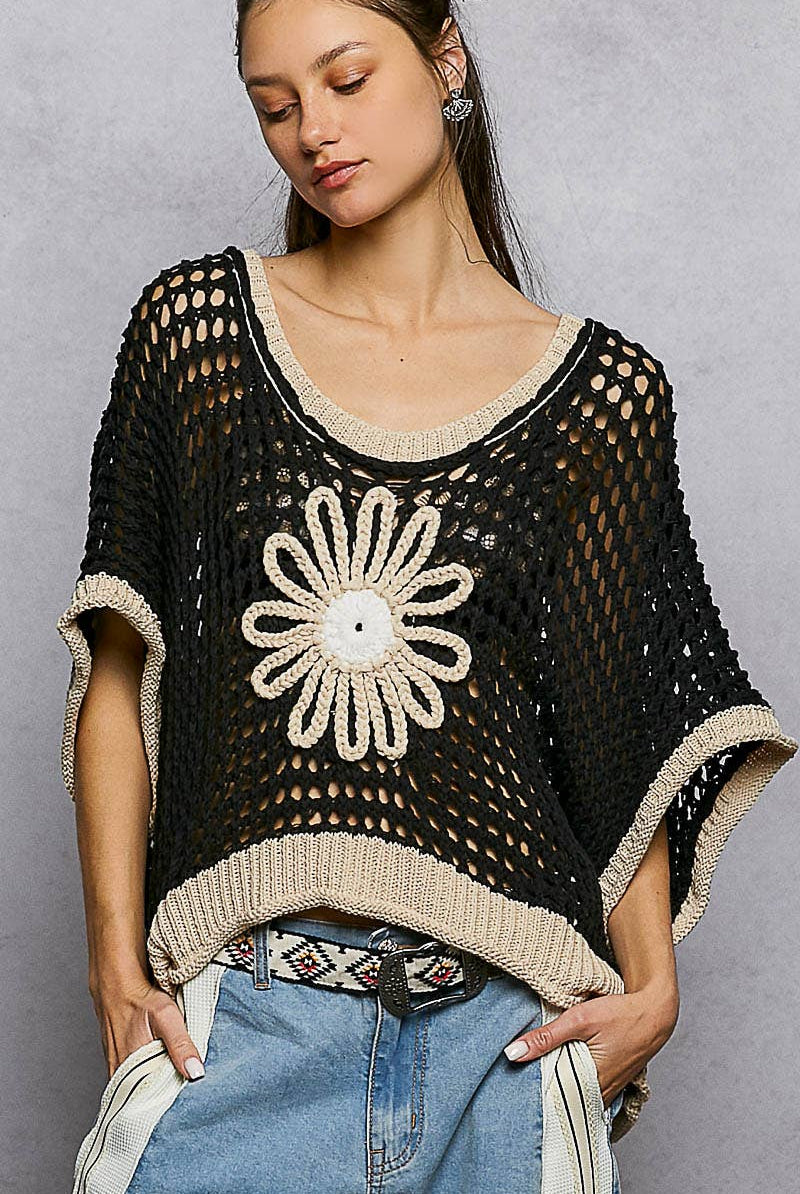 POL Clothing Round Neck Sleeveless Floral Open Crochet Sweater-Sweater Vest-Pol Clothing-Stuffology - Where Vintage Meets Modern, A Boutique for Real Women in Crosbyton, TX