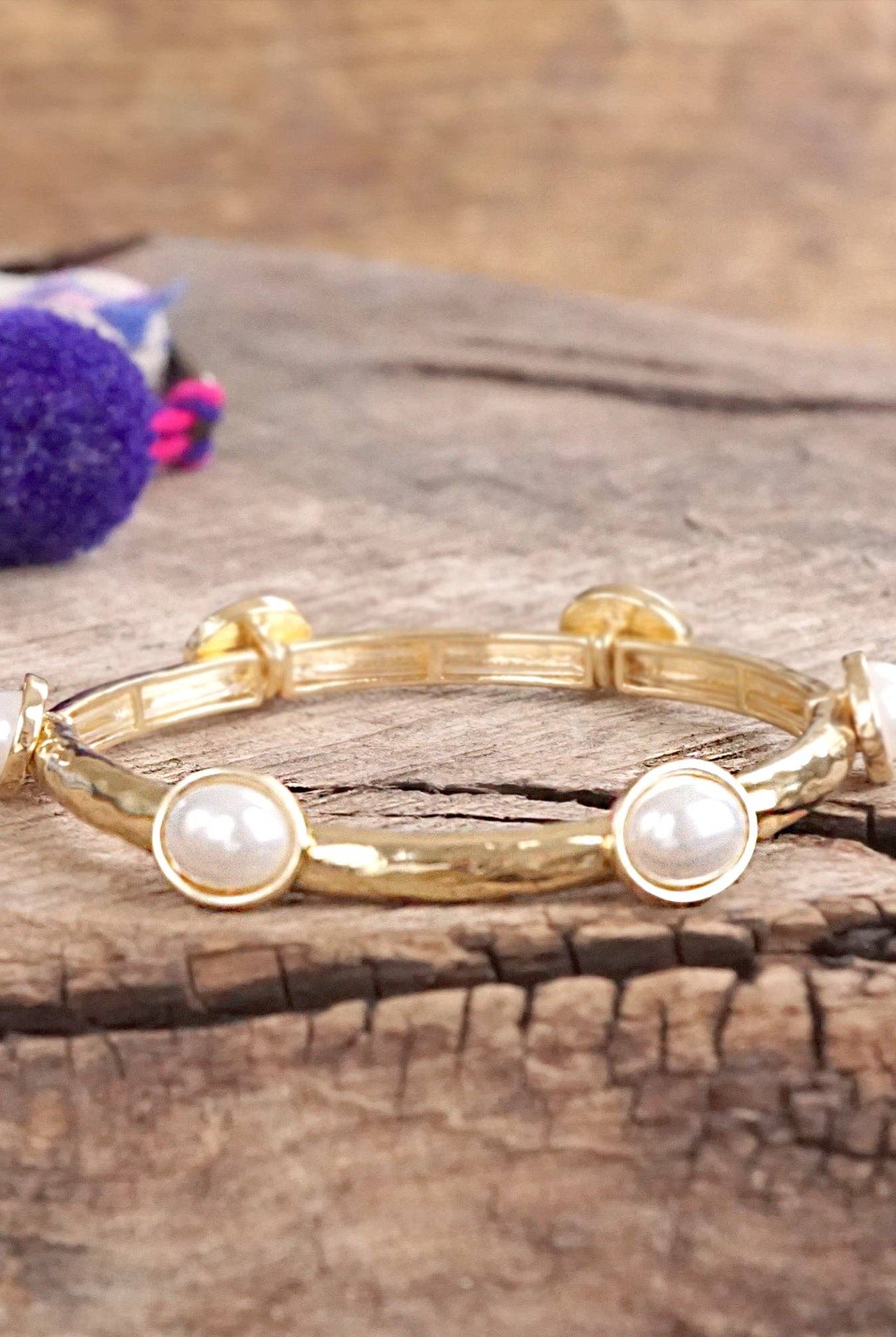 Jeweled Golden Bangle - with Faceted glass oval colorful jewels-Bracelets-PennyLine inc-Stuffology - Where Vintage Meets Modern, A Boutique for Real Women in Crosbyton, TX