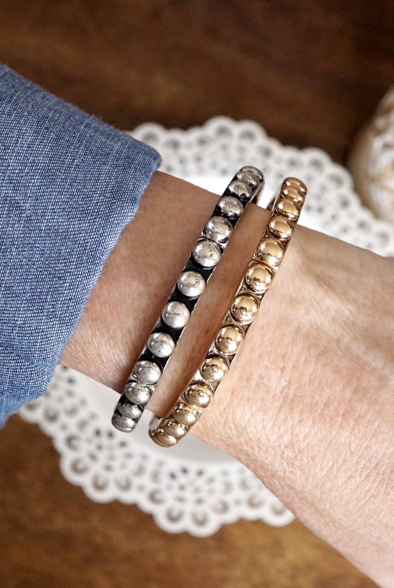 Western Bubble Bangle Bracelets – Worn Gold or Silver Tone-Bracelets-PennyLine inc-Stuffology - Where Vintage Meets Modern, A Boutique for Real Women in Crosbyton, TX