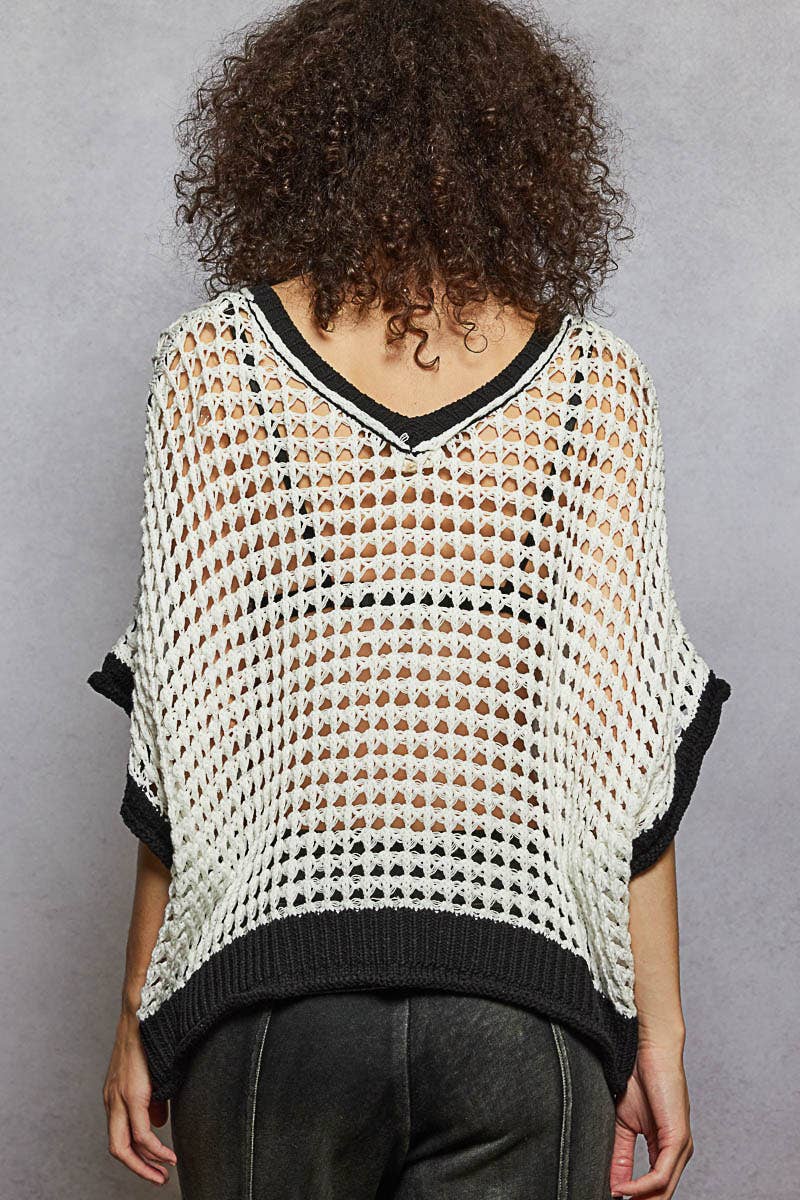 Oversize Boho Peace Crochet Top - Black & White-Crochet Top-Pol Clothing-Stuffology - Where Vintage Meets Modern, A Boutique for Real Women in Crosbyton, TX