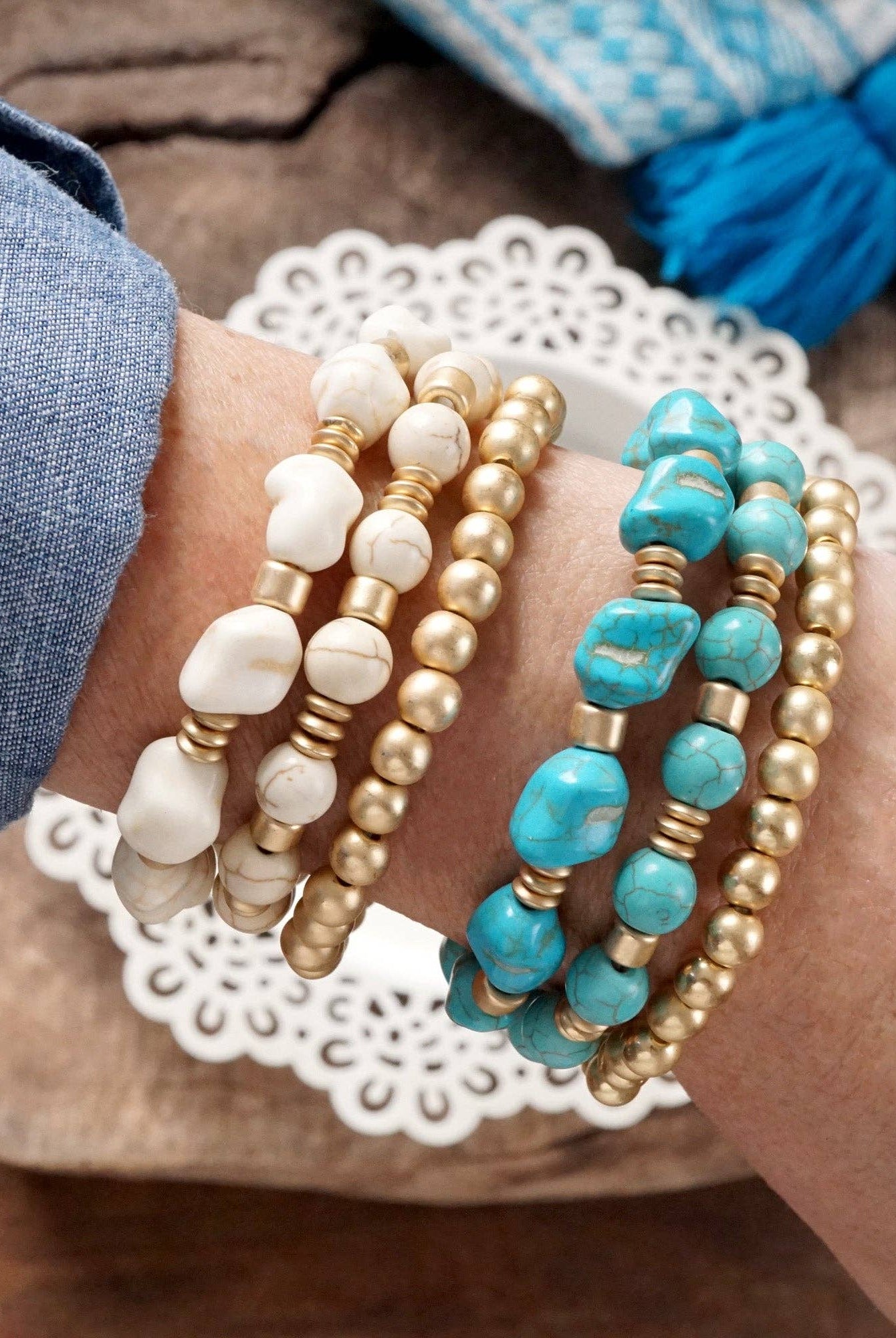 Western-Inspired Beaded Bracelet Set – Gold & Stone Accents-PennyLine inc-Stuffology - Where Vintage Meets Modern, A Boutique for Real Women in Crosbyton, TX