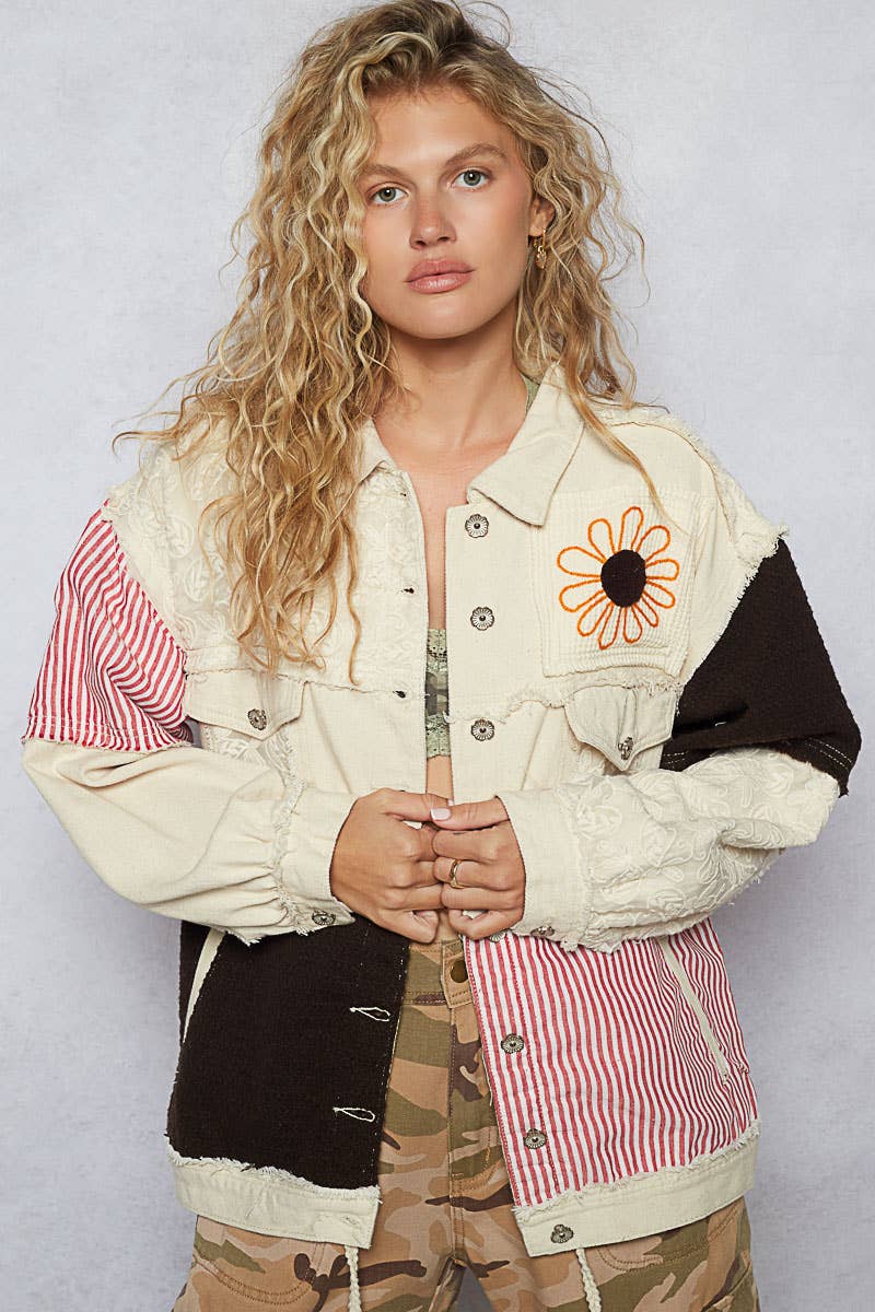 POL Clothing Relaxed Fit Embroidered Jacket-Denim Jacket-Pol Clothing-Stuffology - Where Vintage Meets Modern, A Boutique for Real Women in Crosbyton, TX