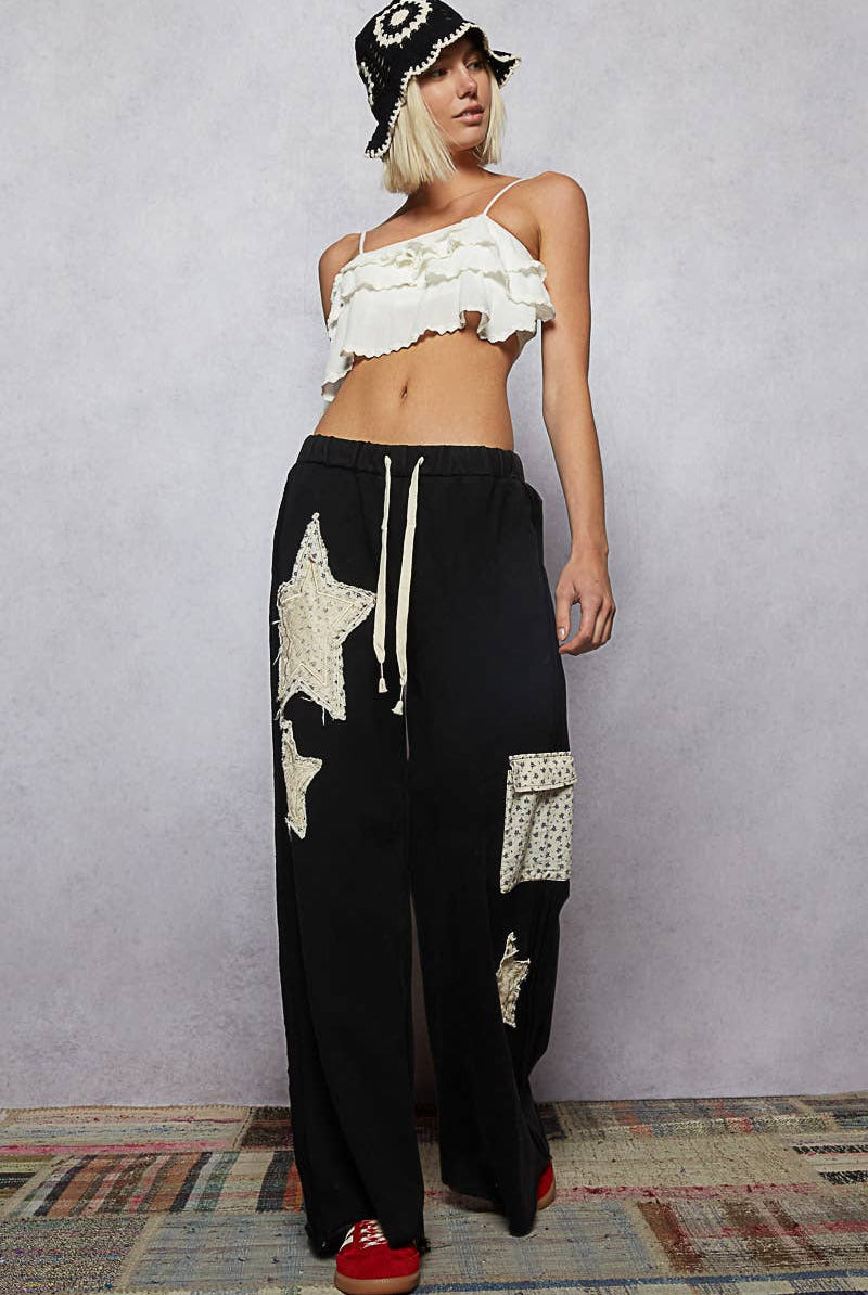Star Patch Adjustable Waist Band Casual Pants-Pants-Pol Clothing-Stuffology - Where Vintage Meets Modern, A Boutique for Real Women in Crosbyton, TX