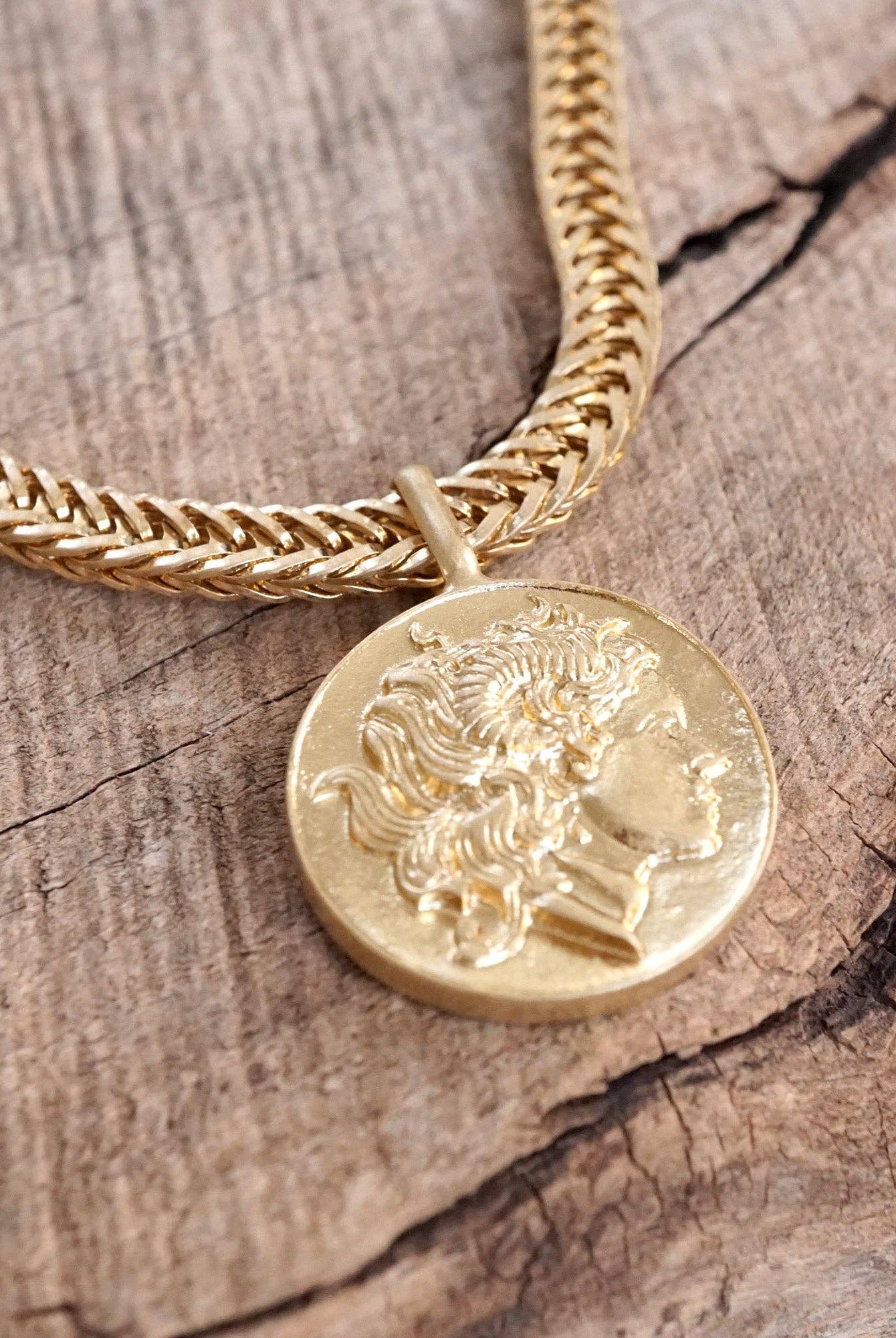 Coin Statement Chain Necklace in Worn Gold Tone-Necklaces-PennyLine inc-Stuffology - Where Vintage Meets Modern, A Boutique for Real Women in Crosbyton, TX