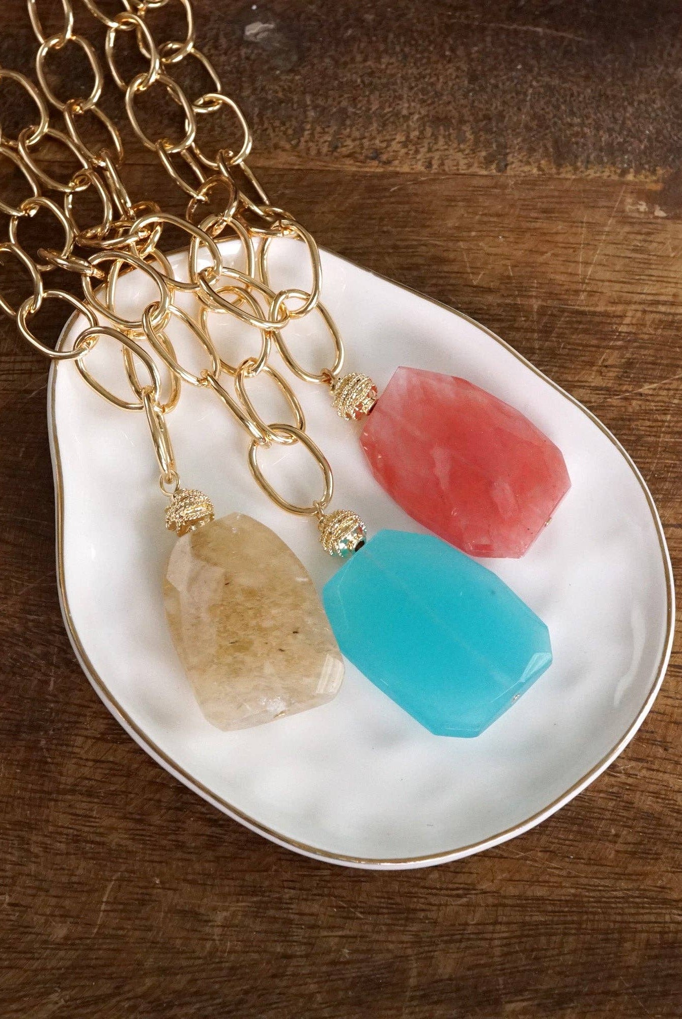 Statement Natural Stone Chain necklace-Necklaces-PennyLine inc-Stuffology - Where Vintage Meets Modern, A Boutique for Real Women in Crosbyton, TX
