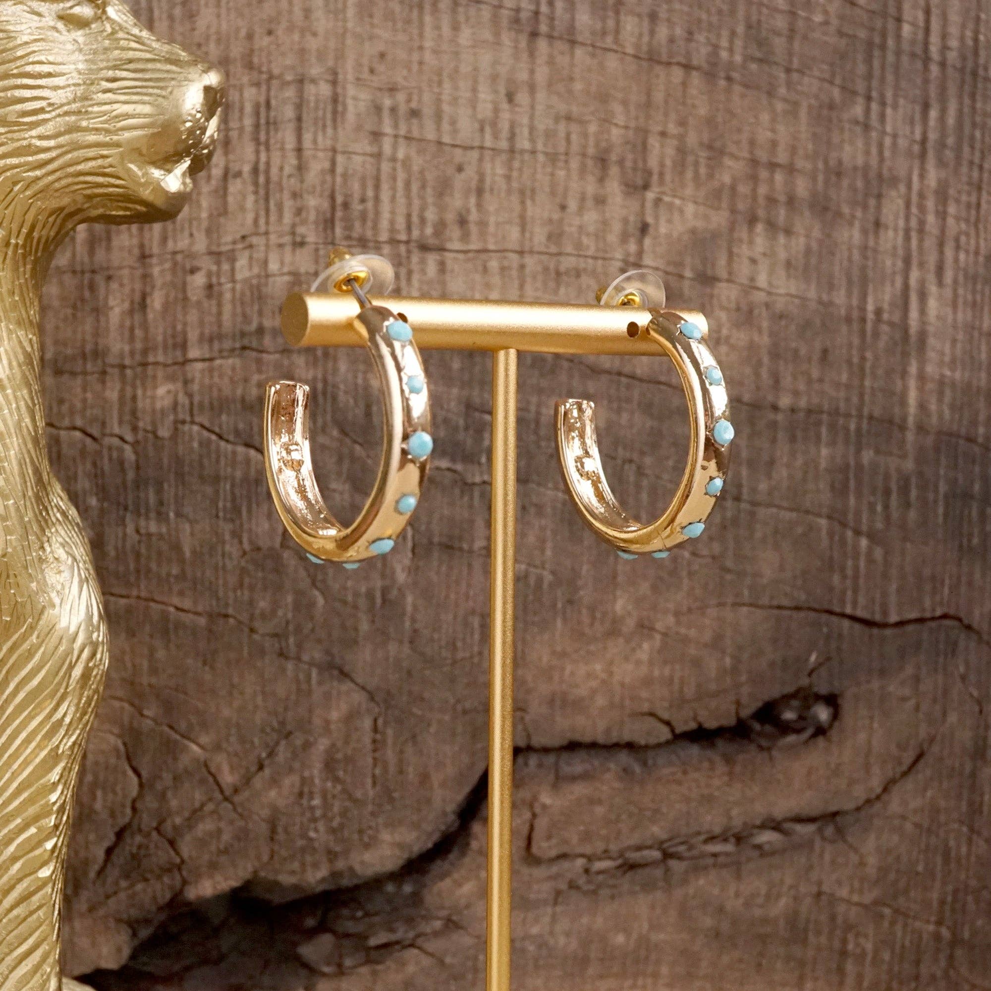 Classic Bubble Hoops – Gold with Crystal, Pearl, or Turquoise-Earrings-PennyLine inc-Stuffology - Where Vintage Meets Modern, A Boutique for Real Women in Crosbyton, TX