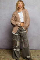 V neck lace trim solid acrylic sweater open cardigan top-Pol Clothing-Stuffology - Where Vintage Meets Modern, A Boutique for Real Women in Crosbyton, TX