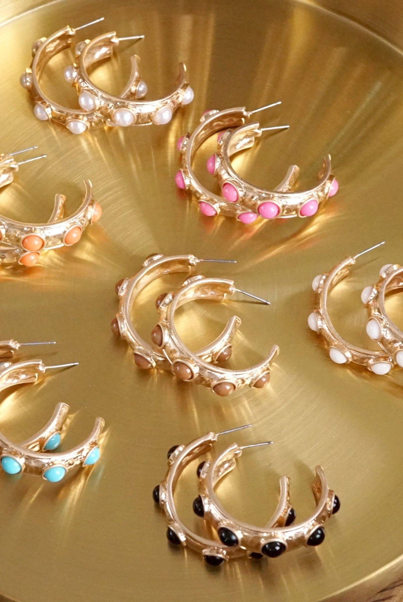 Jeweled Bubble Hoop Earrings – Colorful Acrylic Cabochons-PennyLine inc-Stuffology - Where Vintage Meets Modern, A Boutique for Real Women in Crosbyton, TX