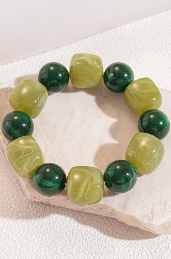 Color-Block Cube Circle Stretch Cord Bracelet | 40B5197-Bracelet-JOSSLYN by wall to wall-Stuffology - Where Vintage Meets Modern, A Boutique for Real Women in Crosbyton, TX