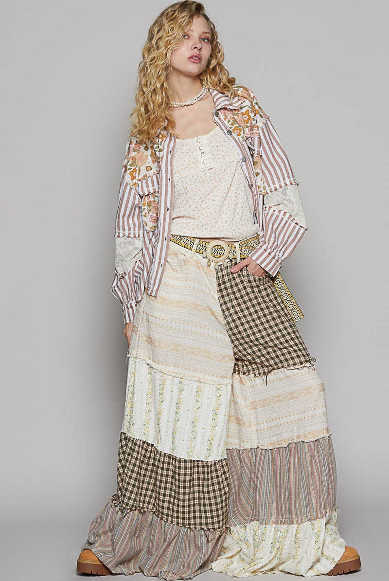 POL Clothing Balloon Sleeve Stripe Denim Shacket /Jacket-Shirt / Jacket-Pol Clothing-Stuffology - Where Vintage Meets Modern, A Boutique for Real Women in Crosbyton, TX