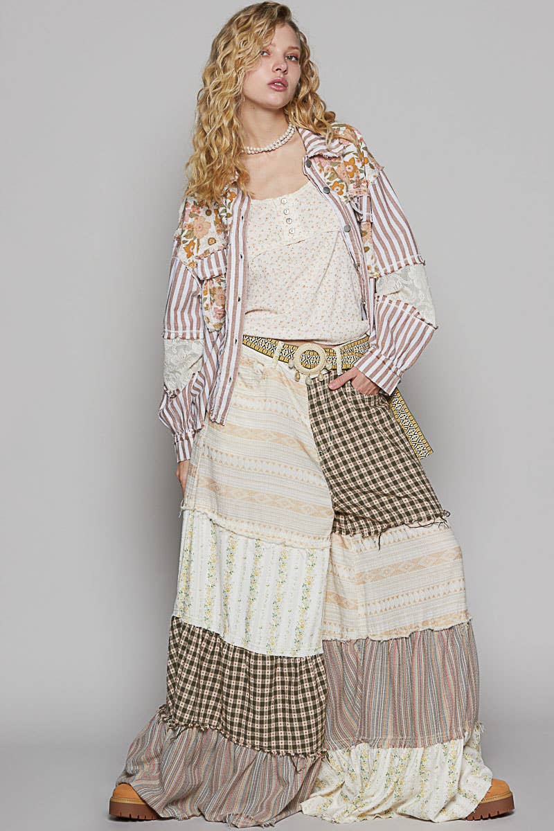 POL Clothing Balloon Sleeve Stripe Denim Shacket /Jacket-Shirt / Jacket-Pol Clothing-Stuffology - Where Vintage Meets Modern, A Boutique for Real Women in Crosbyton, TX