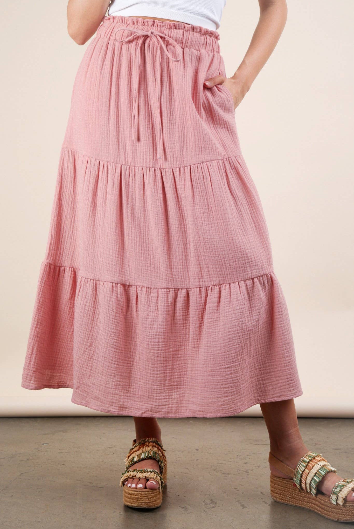 Elastic Waist Tiered Maxi Skirt-Skirts-VERY J-Stuffology - Where Vintage Meets Modern, A Boutique for Real Women in Crosbyton, TX