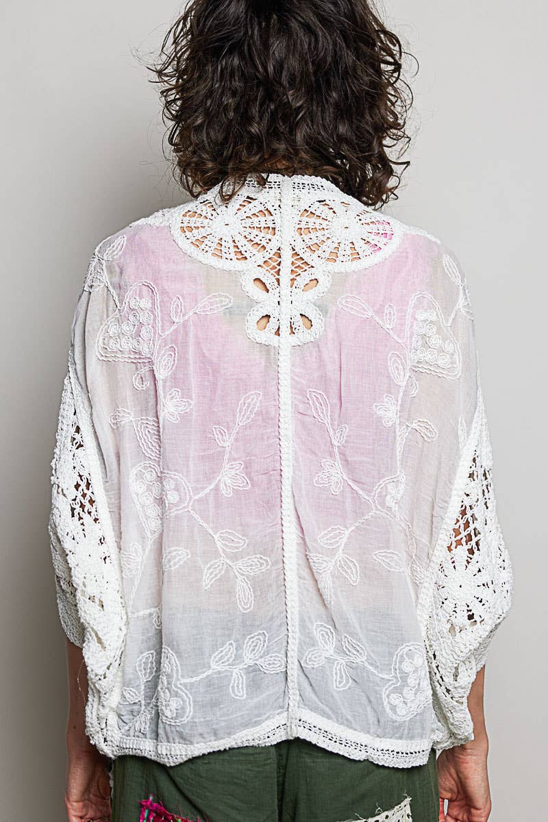 Batwing Sleeve Button Down Solid Crochet Cardigan Top-Pol Clothing-Stuffology - Where Vintage Meets Modern, A Boutique for Real Women in Crosbyton, TX