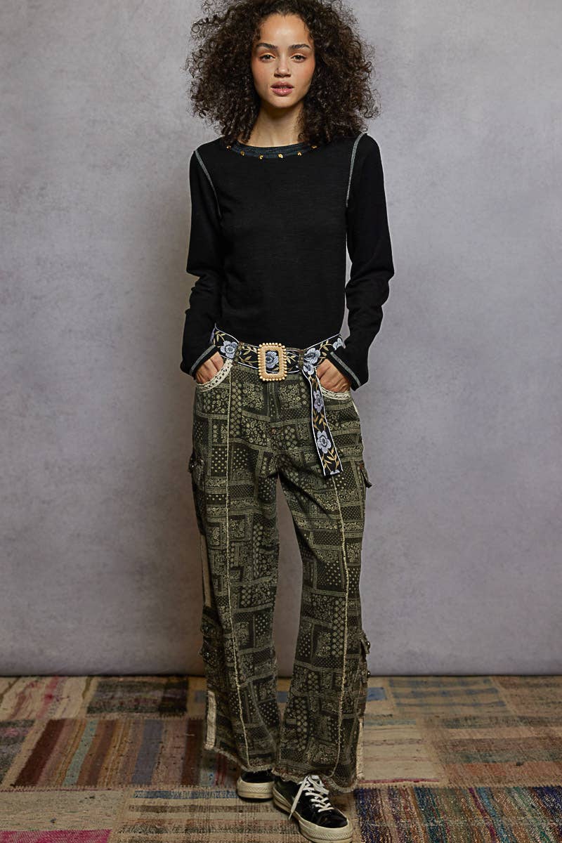 POL Clothing - Long Sleeve Knit Top with Stud Details-Pol Clothing-Stuffology - Where Vintage Meets Modern, A Boutique for Real Women in Crosbyton, TX