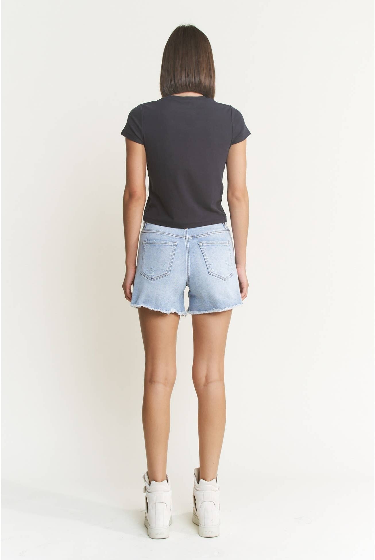 High Waisted Frayed Mica Denim Shorts-Shorts-Mica Denim-Stuffology - Where Vintage Meets Modern, A Boutique for Real Women in Crosbyton, TX