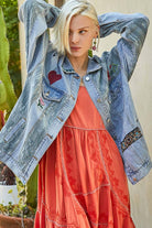 Long sleeve denim embroidery roomy fit jacket-Denim Jacket-Pol Clothing-Stuffology - Where Vintage Meets Modern, A Boutique for Real Women in Crosbyton, TX