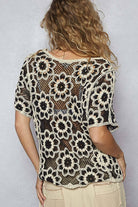 POL Clothing Round neck short sleeve crochet knit top-Top-Pol Clothing-Stuffology - Where Vintage Meets Modern, A Boutique for Real Women in Crosbyton, TX