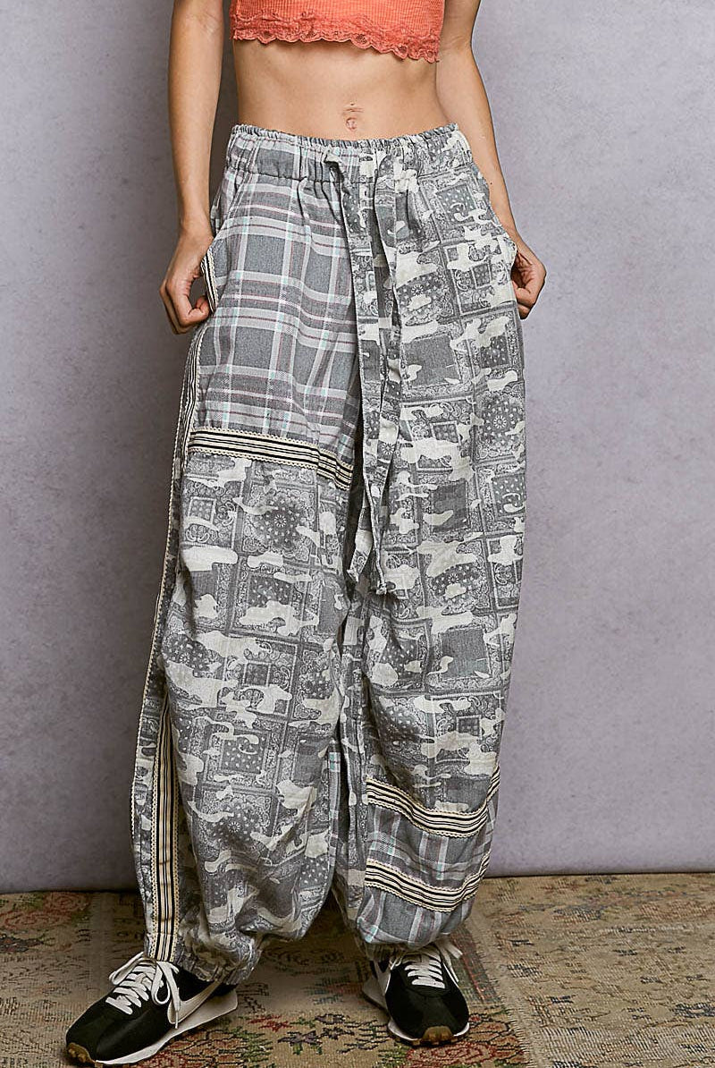 Printed Woven Contrast Band Trim Jogger Pants-Pol Clothing-Stuffology - Where Vintage Meets Modern, A Boutique for Real Women in Crosbyton, TX