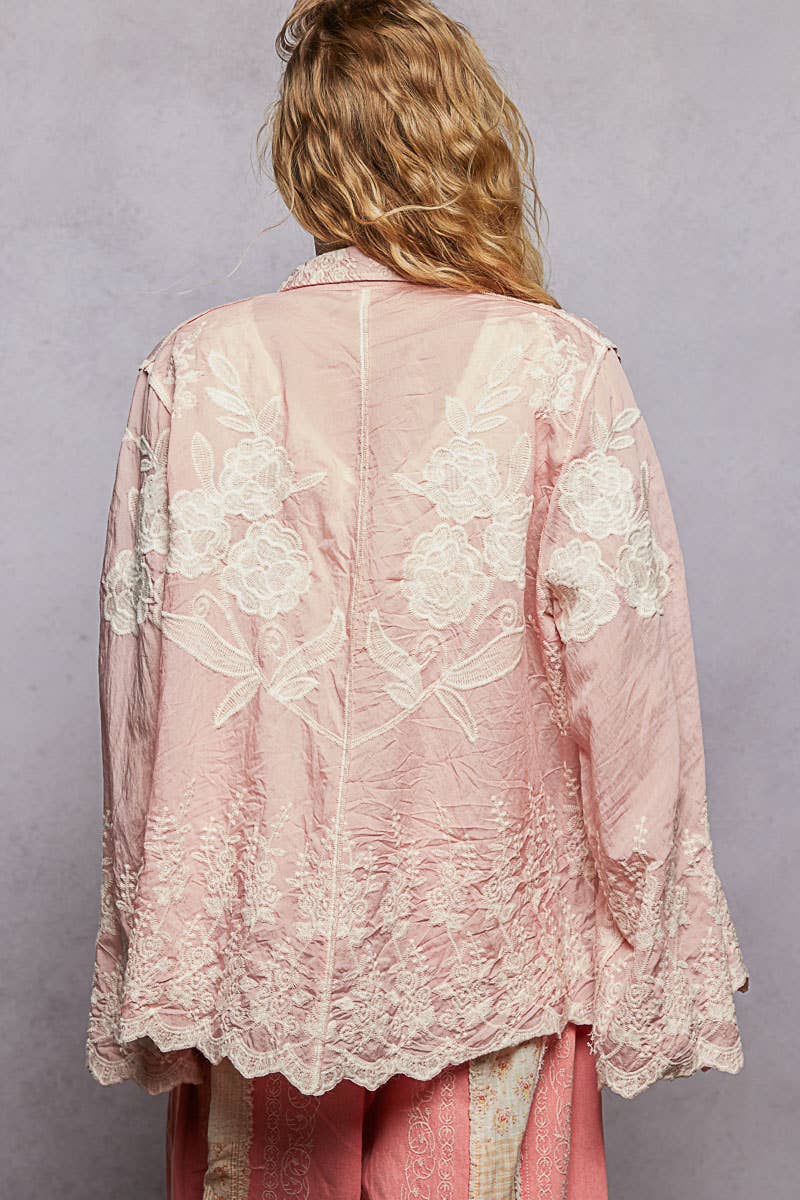 Long Sleeve Embroidered Scalloped Edge Shirt Top-Pol Clothing-Stuffology - Where Vintage Meets Modern, A Boutique for Real Women in Crosbyton, TX