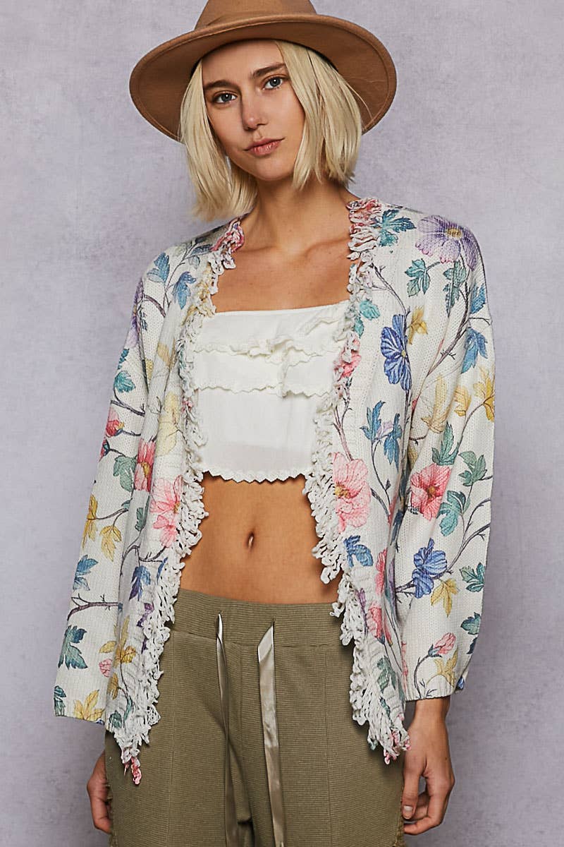 V-neck Long Sleeve Floral Print Sweater Cardigan-Sweater Cardigan-Pol Clothing-Stuffology - Where Vintage Meets Modern, A Boutique for Real Women in Crosbyton, TX