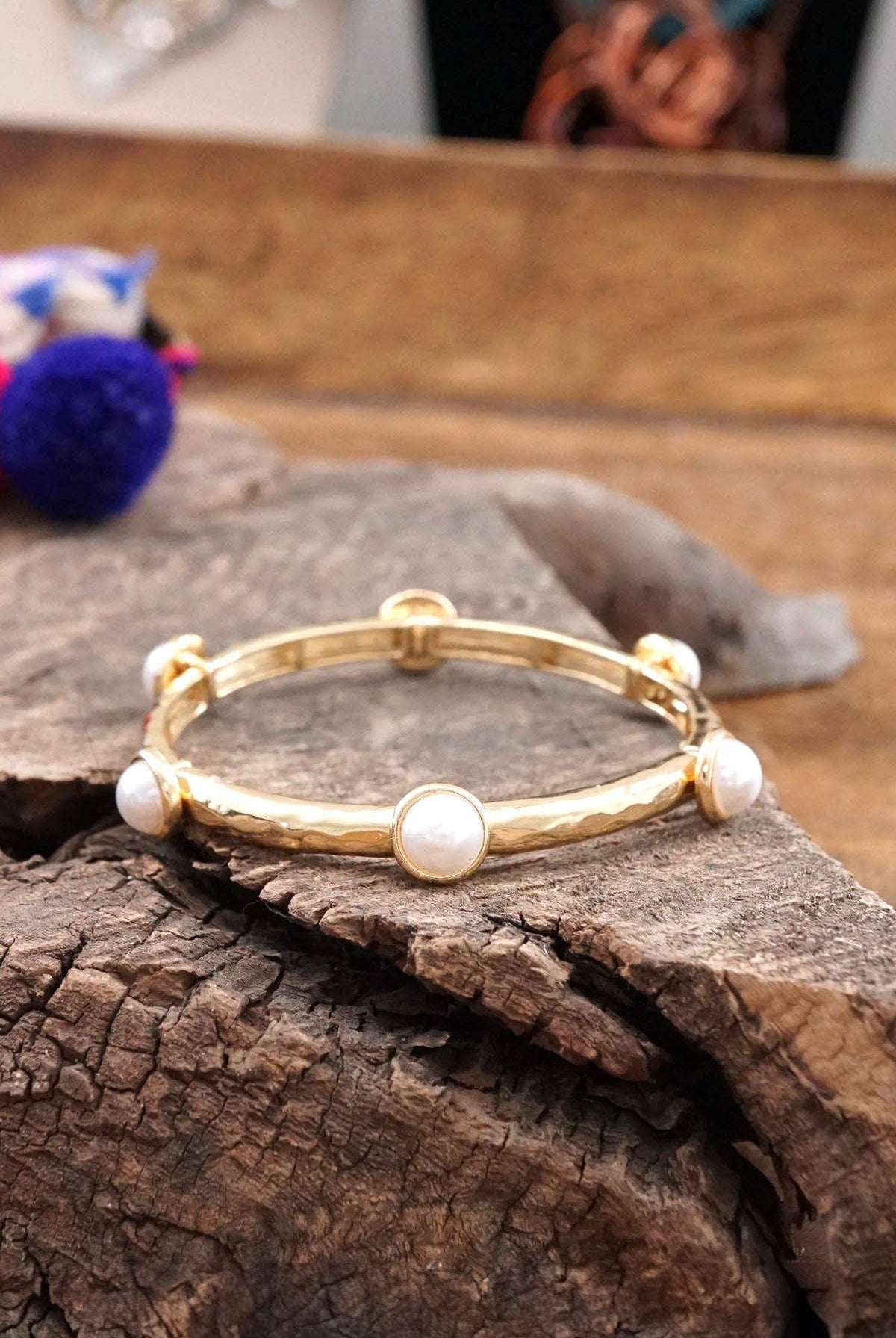 Jeweled Golden Bangle with semi precious stone dots-Bracelets-PennyLine inc-Stuffology - Where Vintage Meets Modern, A Boutique for Real Women in Crosbyton, TX