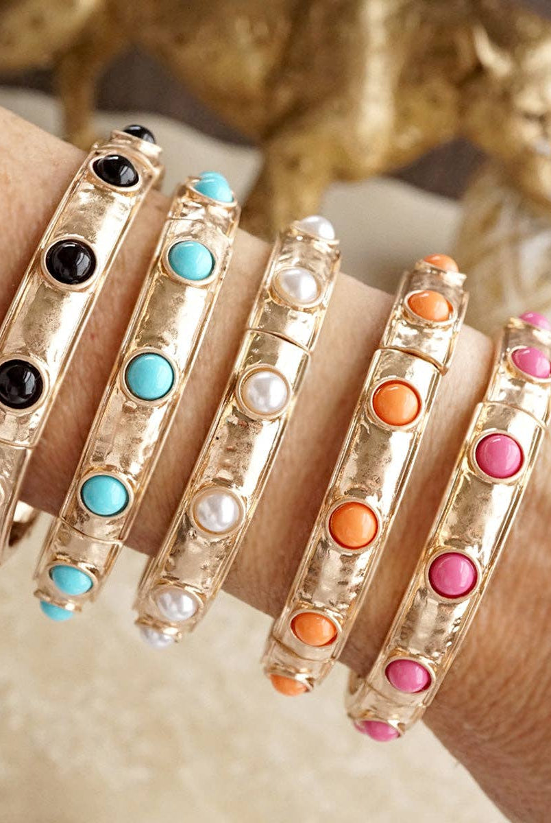 Timeless Charm – Slim Cabochon Eternity Bangle-Bracelets-PennyLine inc-Stuffology - Where Vintage Meets Modern, A Boutique for Real Women in Crosbyton, TX