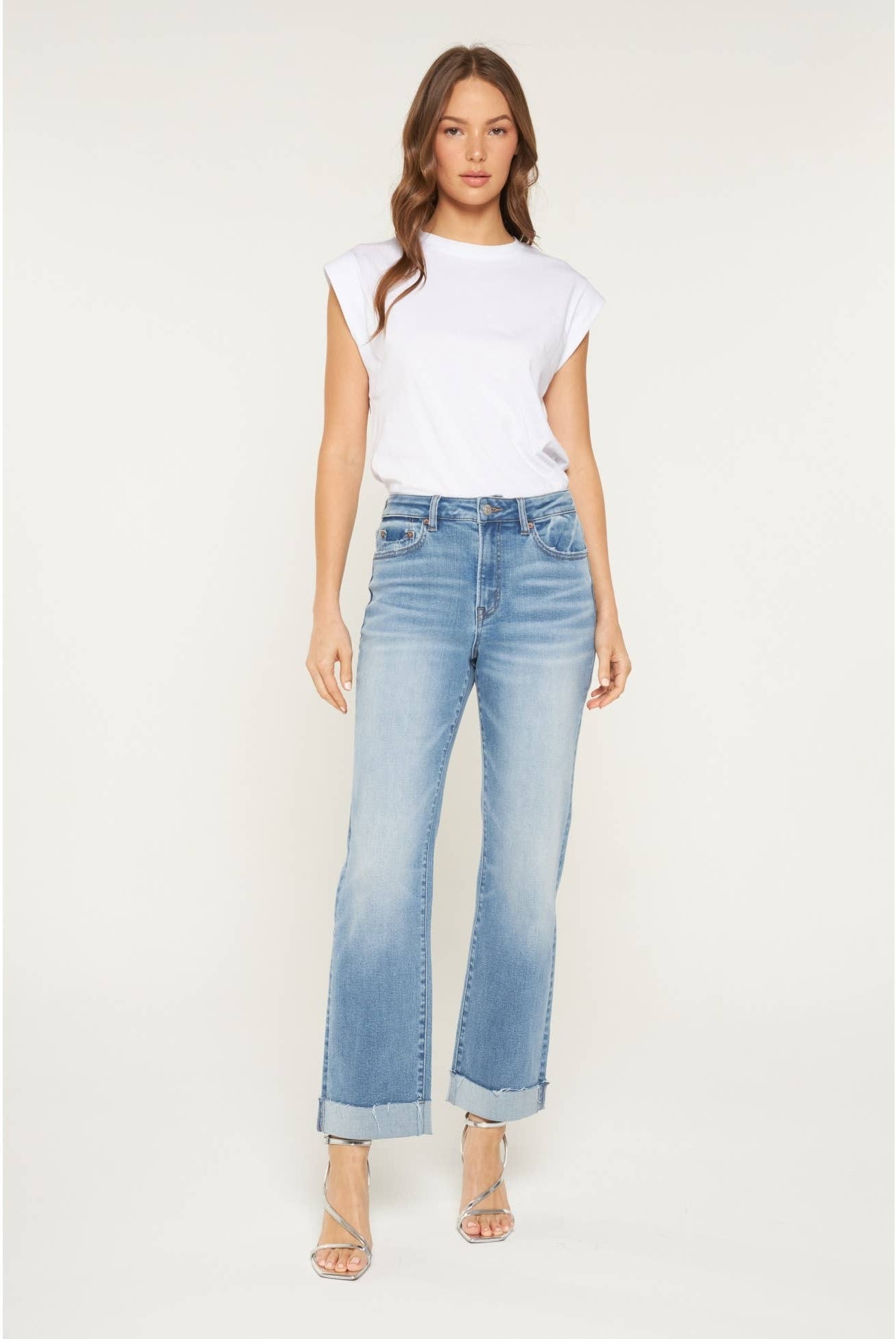 High Rise Straight Leg Cuffed Mica Denim Jeans-Jeans-Mica Denim-Stuffology - Where Vintage Meets Modern, A Boutique for Real Women in Crosbyton, TX