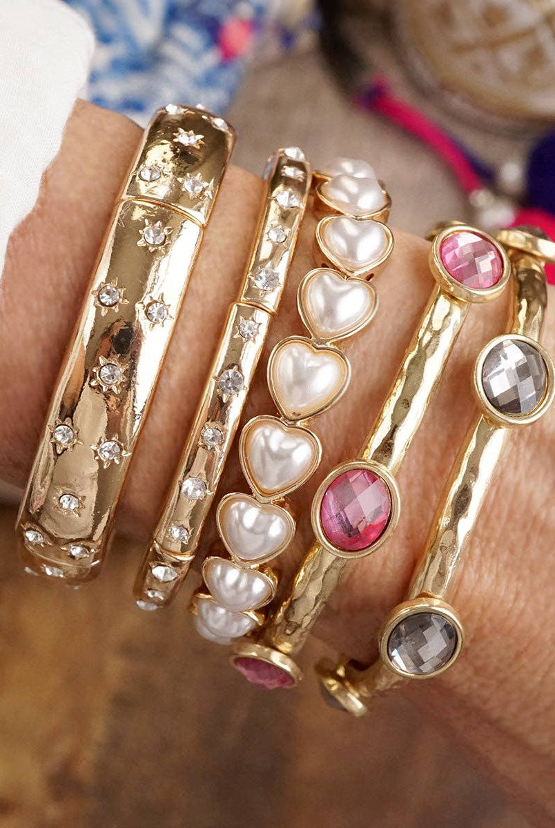 Gold-Tone Eternity Stretch Bangle – Pearls, Turquoise, or Crystals-Bracelets-PennyLine inc-Stuffology - Where Vintage Meets Modern, A Boutique for Real Women in Crosbyton, TX