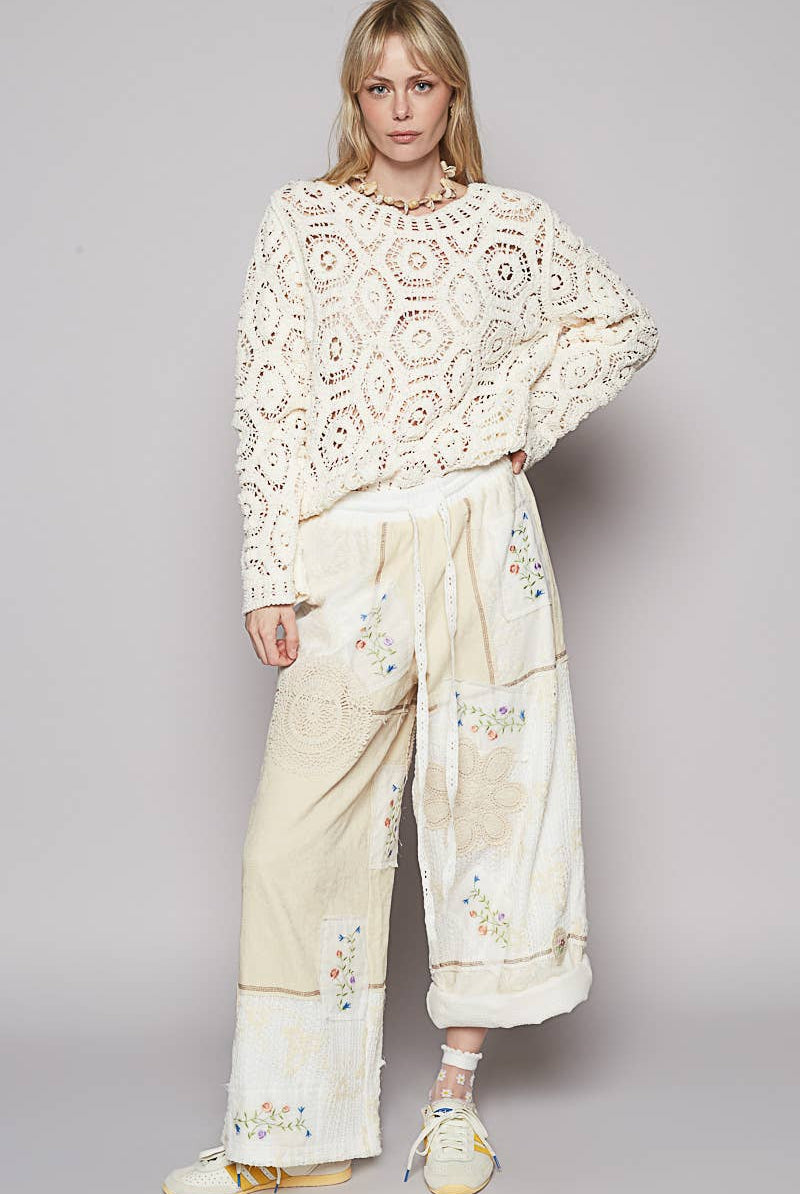 Round neck open knitted crochet solid sweater-Sweaters-Pol Clothing-Stuffology - Where Vintage Meets Modern, A Boutique for Real Women in Crosbyton, TX