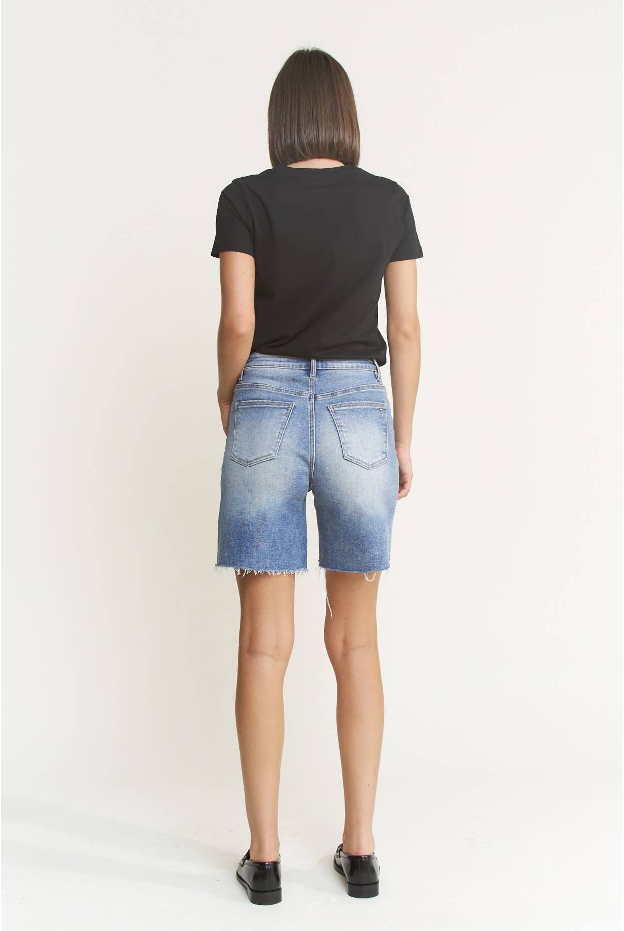 High Waist Bermuda Mica Denim Shorts-Shorts-Mica Denim-Stuffology - Where Vintage Meets Modern, A Boutique for Real Women in Crosbyton, TX