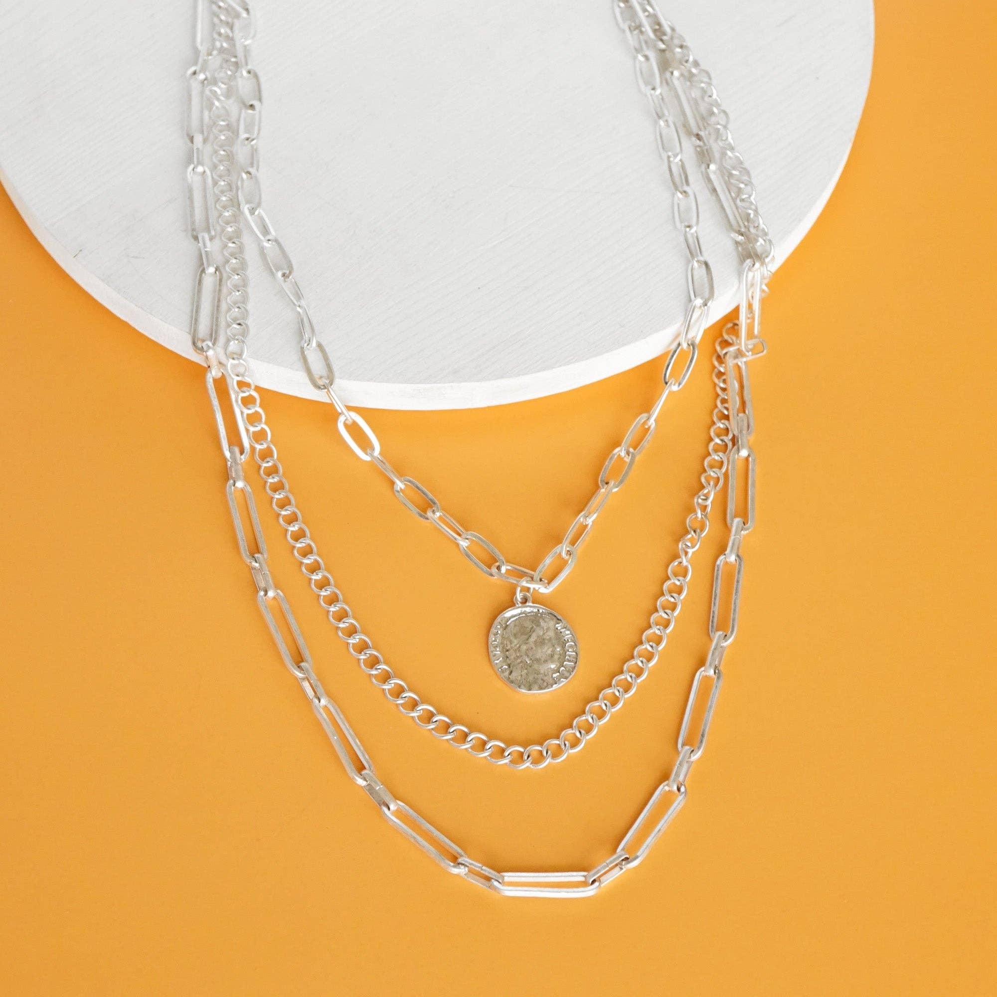 Multi Layer Coin Pendant Chain Necklace Gold or Silver Tone-Necklaces-PennyLine inc-Stuffology - Where Vintage Meets Modern, A Boutique for Real Women in Crosbyton, TX