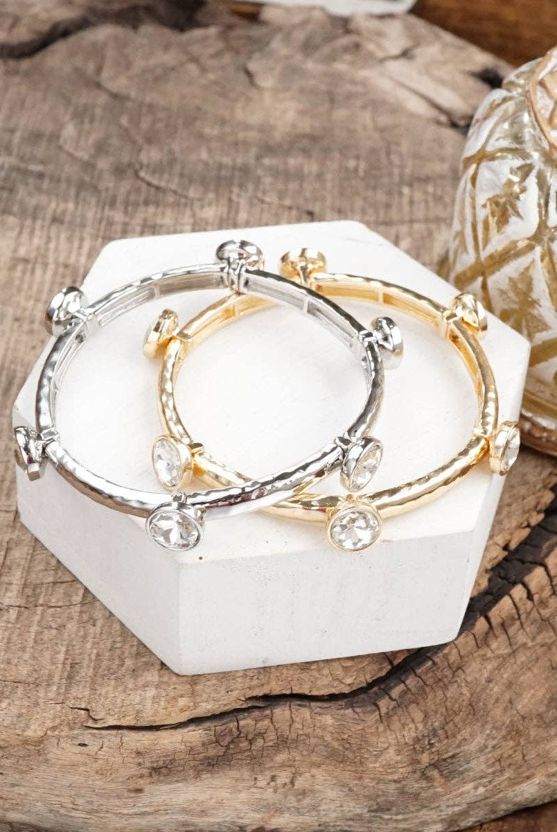 Sparkly clear crystals bangle in Gold Or Silver Tone-Bracelets-PennyLine inc-Stuffology - Where Vintage Meets Modern, A Boutique for Real Women in Crosbyton, TX