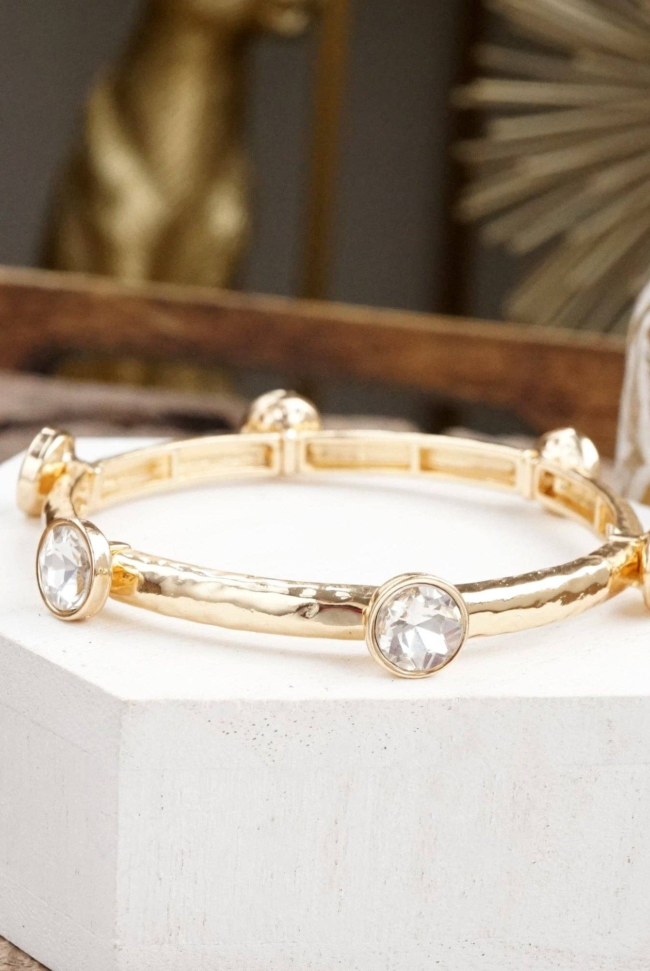 Sparkly clear crystals bangle in Gold Or Silver Tone-Bracelets-PennyLine inc-Stuffology - Where Vintage Meets Modern, A Boutique for Real Women in Crosbyton, TX