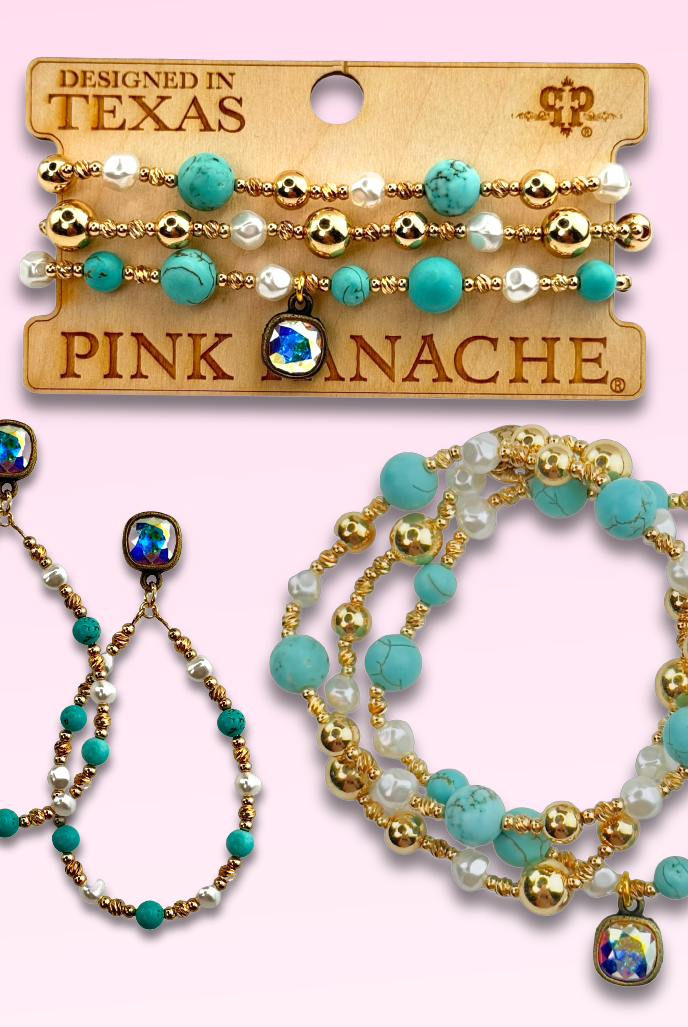 Turquoise and gold bracelet with Austrian crystal-Bracelets-Pink Panache Brands-Stuffology - Where Vintage Meets Modern, A Boutique for Real Women in Crosbyton, TX