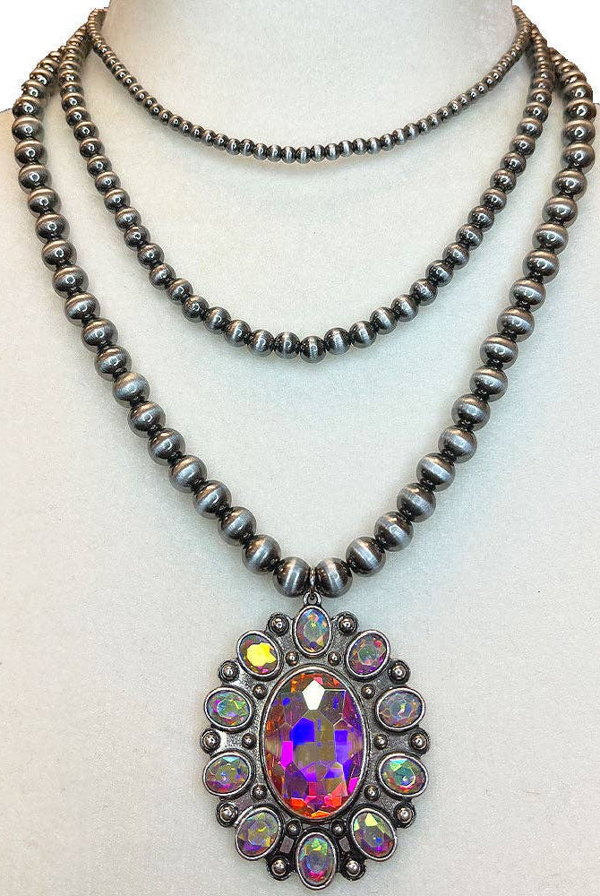 Western Crystal Concho Statement Necklace-Necklaces-Turquoise Haven-Stuffology - Where Vintage Meets Modern, A Boutique for Real Women in Crosbyton, TX